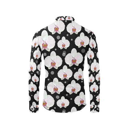 Orchid White Pattern Print Design OR09 Men's Long Sleeve Shirt