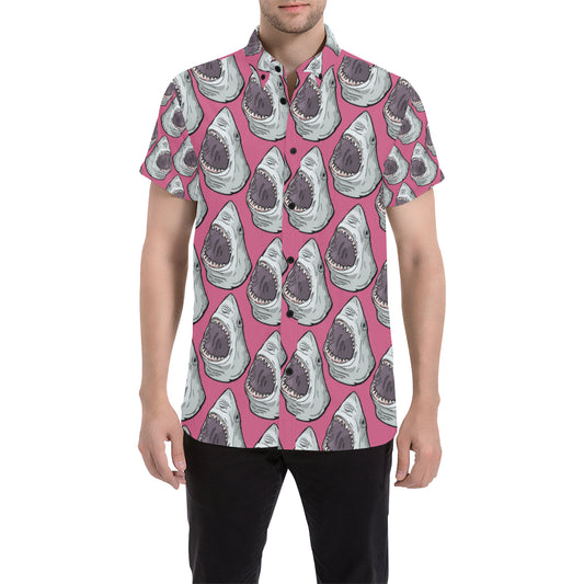 Great White Shark Pattern Print Design 01 Men's Short Sleeve Button Up Shirt