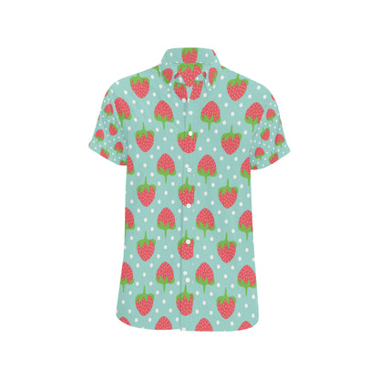 Strawberry Pattern Print Design SB06 Men's Short Sleeve Button Up Shirt