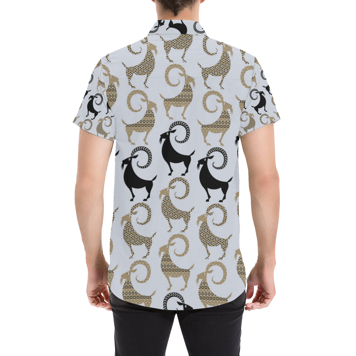 Goat Pattern Print Design 03 Men's Short Sleeve Button Up Shirt