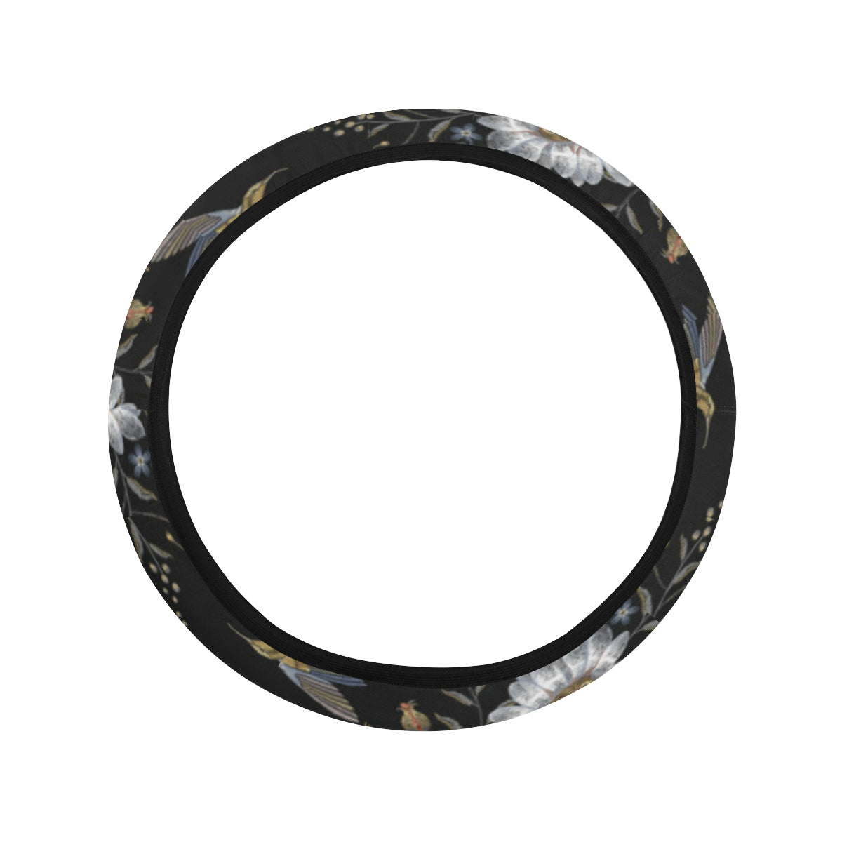 Hummingbird with Embroidery Themed Print Steering Wheel Cover with Elastic Edge