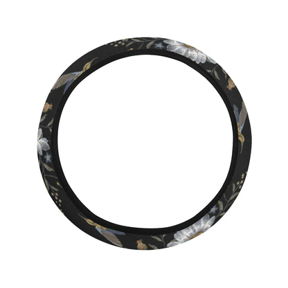 Hummingbird with Embroidery Themed Print Steering Wheel Cover with Elastic Edge