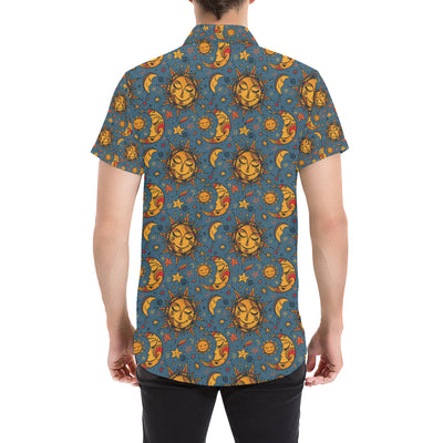 Celestial Moon Sun Pattern Print Design 02 Men's Short Sleeve Button Up Shirt