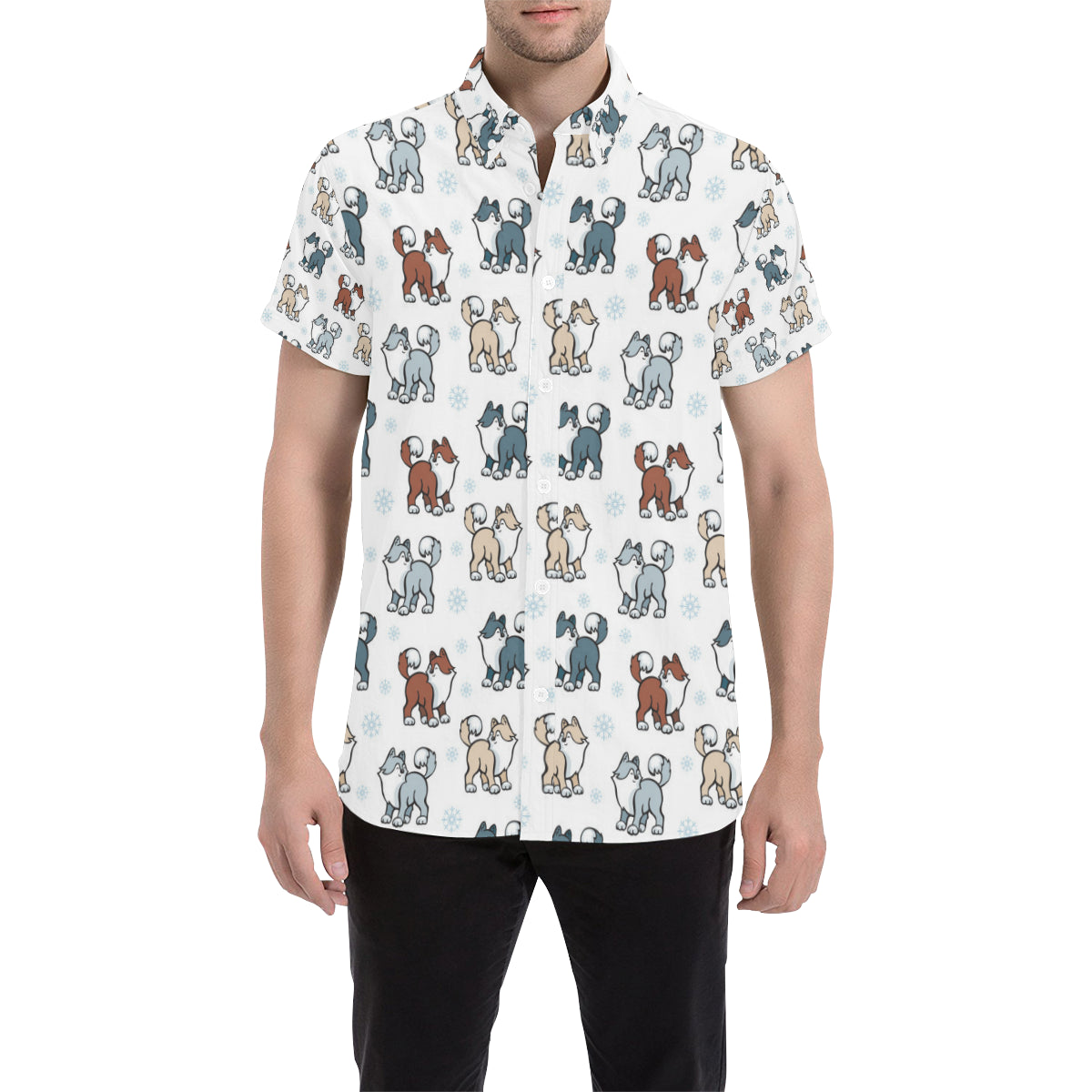 Alaskan Malamute Pattern Print Design 02 Men's Short Sleeve Button Up Shirt