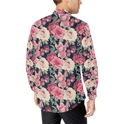 Rose Pattern Print Design RO05 Men's Long Sleeve Shirt