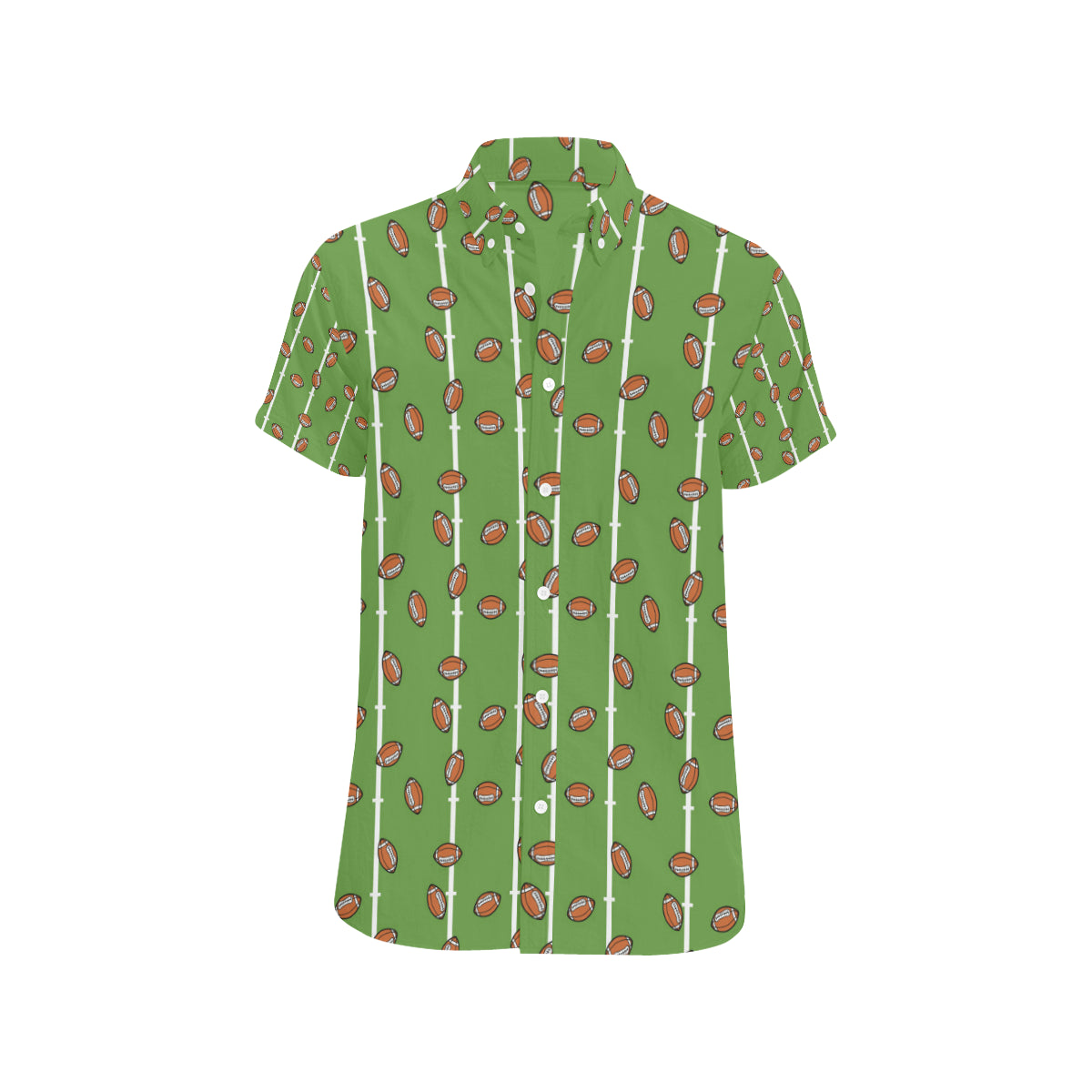 American Football on Field Themed Print Men's Short Sleeve Button Up Shirt