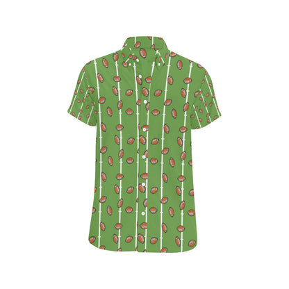 American Football on Field Themed Print Men's Short Sleeve Button Up Shirt