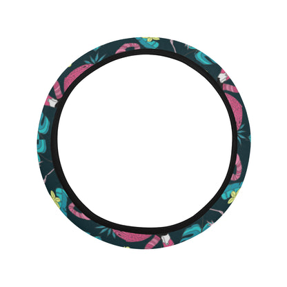 Flamingo Print Pattern Steering Wheel Cover with Elastic Edge