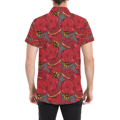 Pomegranate Pattern Print Design PG05 Men's Short Sleeve Button Up Shirt