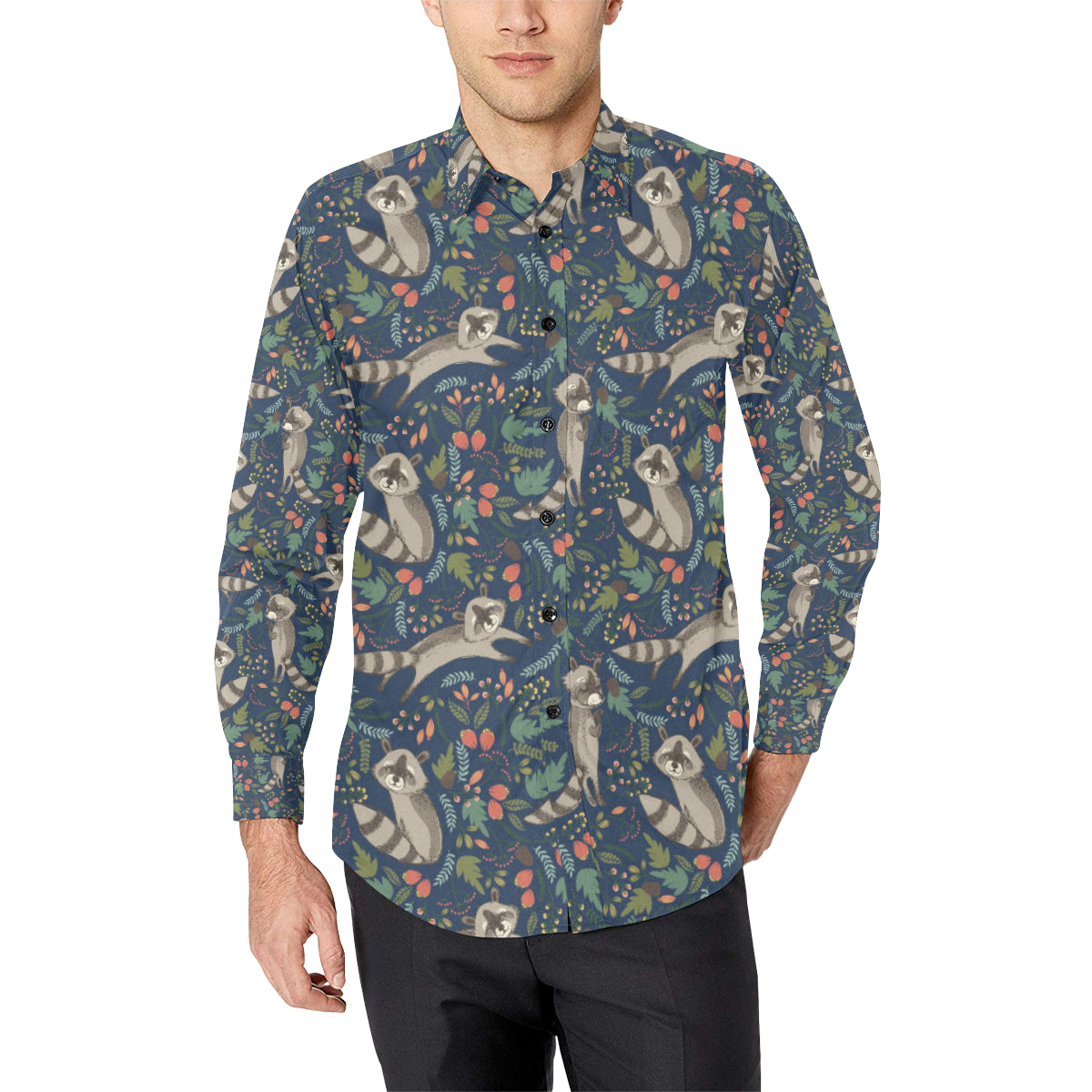 Raccoon Pattern Print Design A02 Men's Long Sleeve Shirt