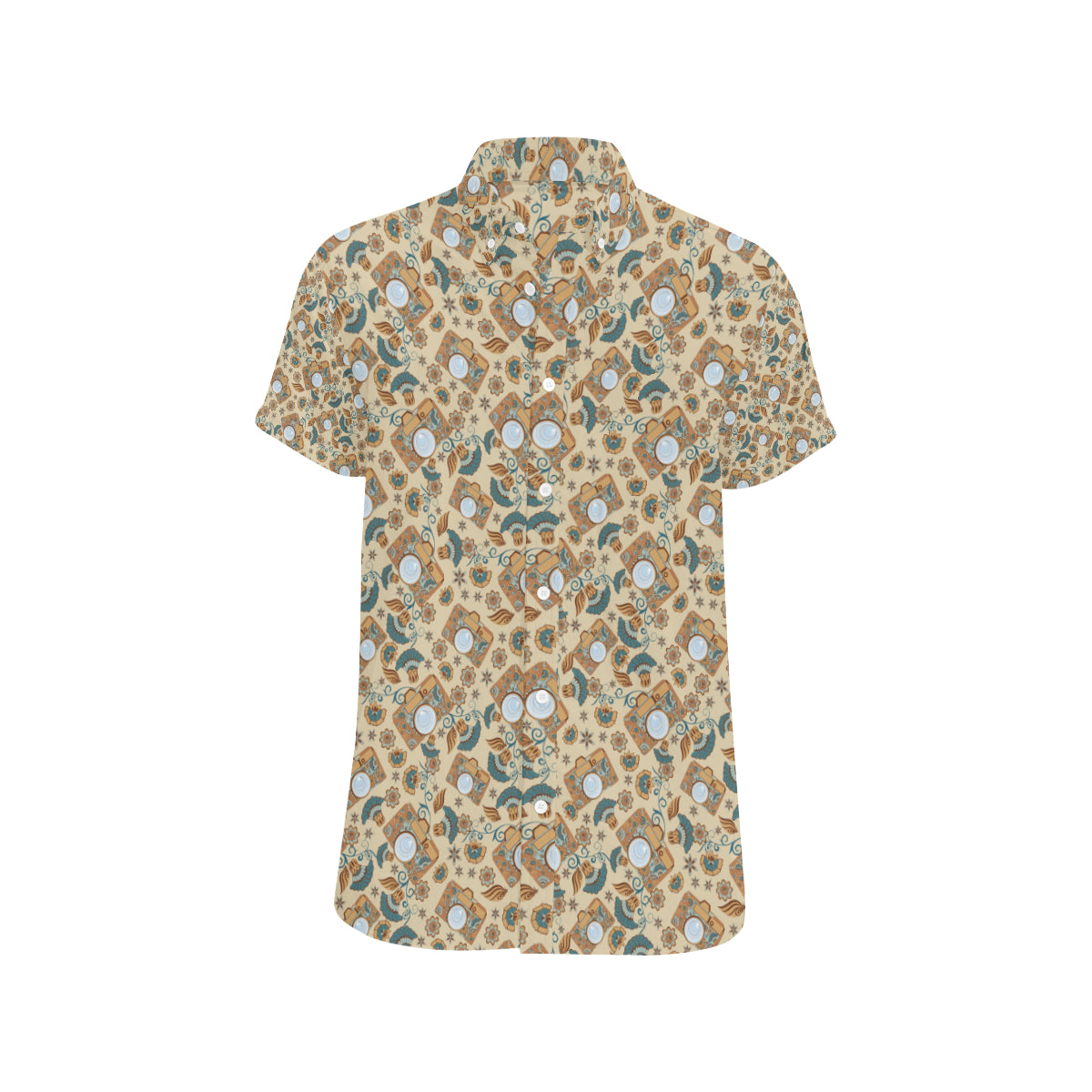 Camera Pattern Print Design 05 Men's Short Sleeve Button Up Shirt