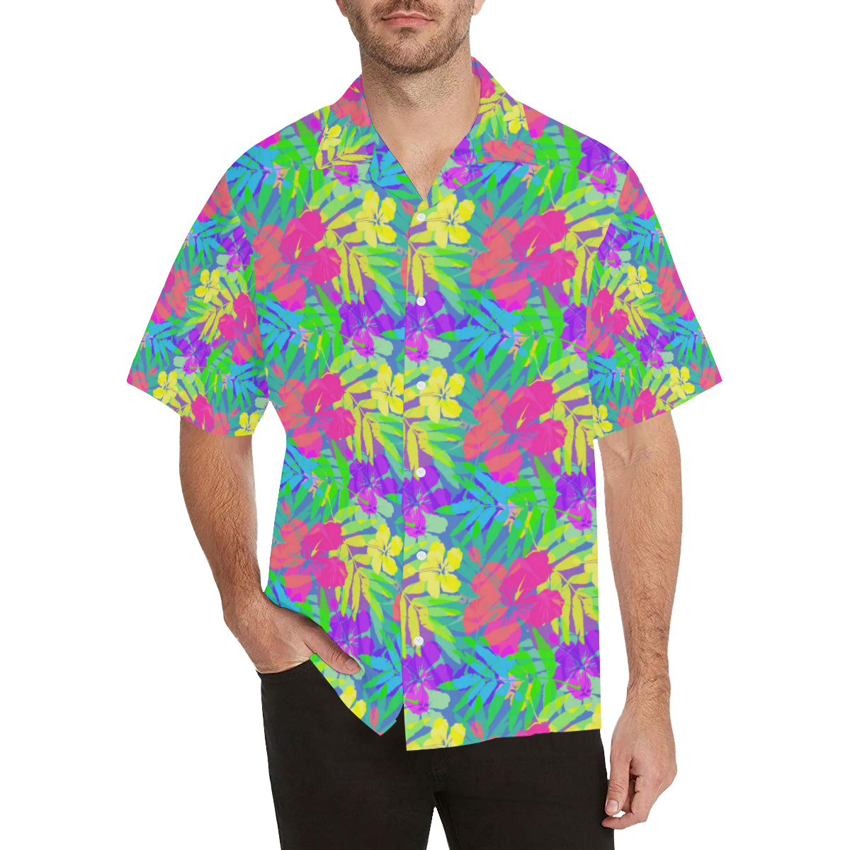 Neon Tropical Pattern Print Design A03 Men's Hawaiian Shirt