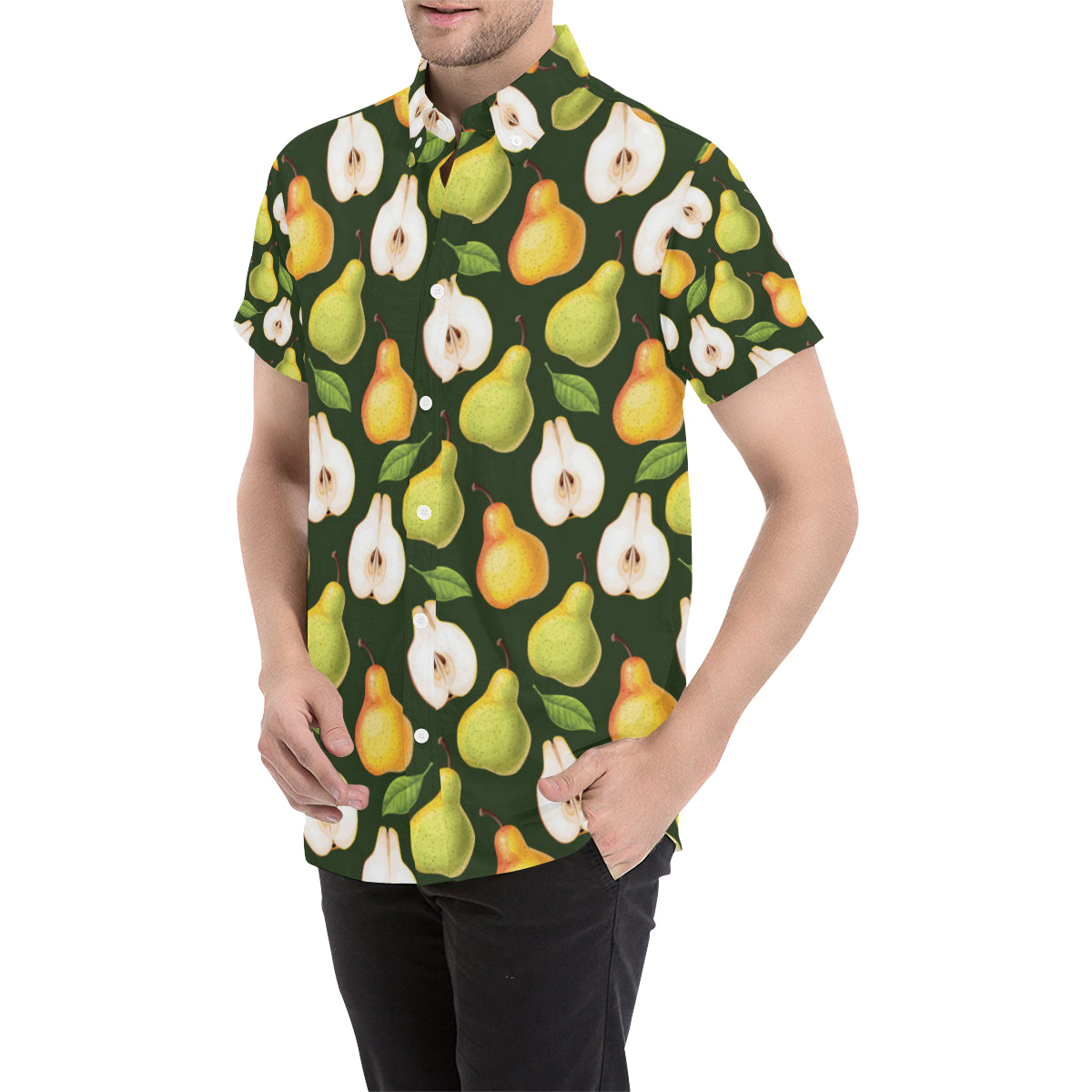Pear Pattern Print Design PE06 Men's Short Sleeve Button Up Shirt