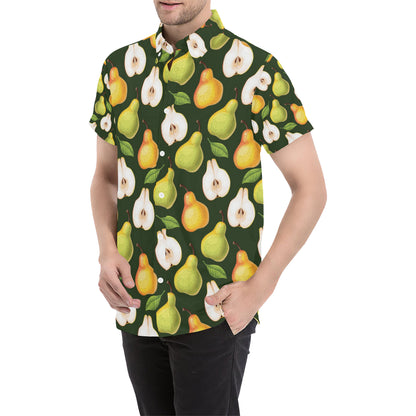 Pear Pattern Print Design PE06 Men's Short Sleeve Button Up Shirt