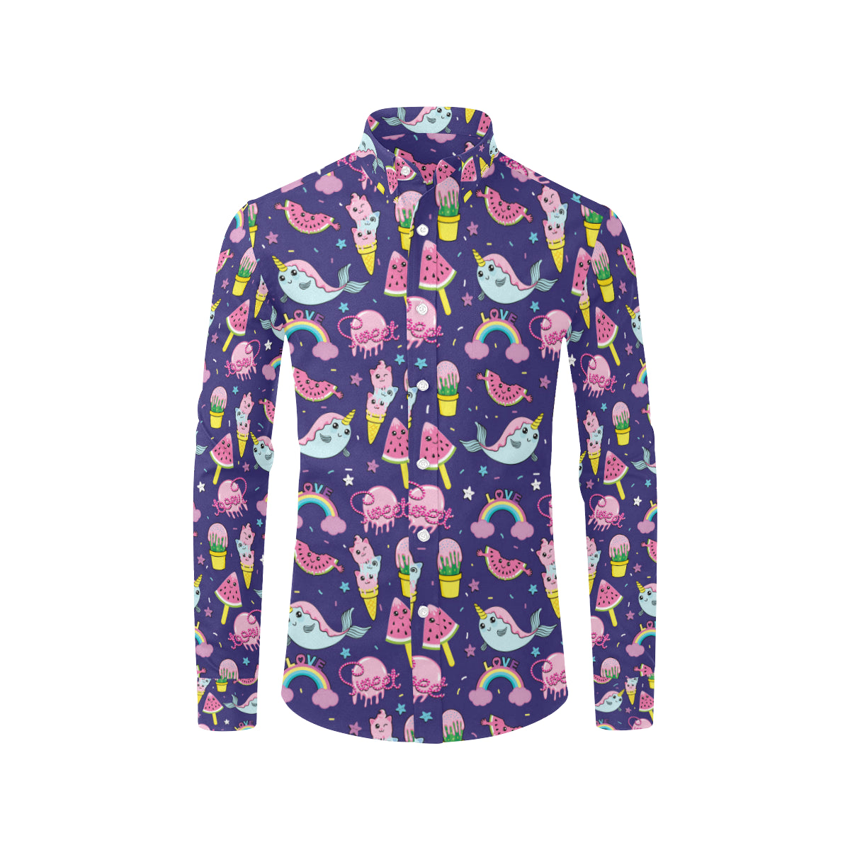 Narwhal Cute Pattern Print Design 02 Men's Long Sleeve Shirt