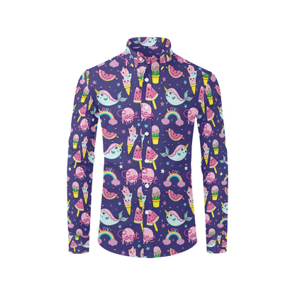 Narwhal Cute Pattern Print Design 02 Men's Long Sleeve Shirt