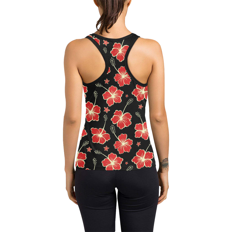 Red Hibiscus Pattern Print Design HB021 Women's Racerback Tank Top