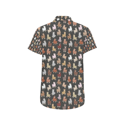 Alpaca Cute Design Themed Print Men's Short Sleeve Button Up Shirt