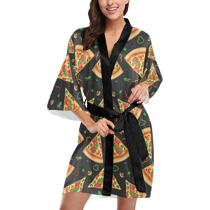 Pizza Pattern Print Design A02 Women's Short Kimono