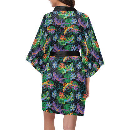 Gecko Colorful Pattern Print Design 01 Women's Short Kimono