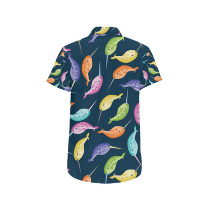 Narwhal Colorful Pattern Print Design 03 Men's Short Sleeve Button Up Shirt