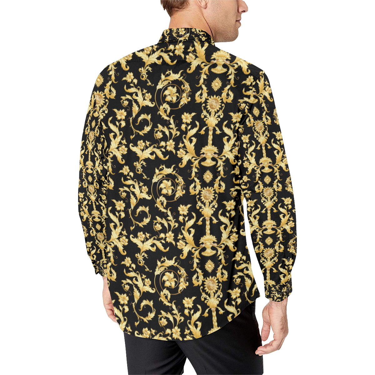 Baroque Golden Pattern Print Design 04 Men's Long Sleeve Shirt