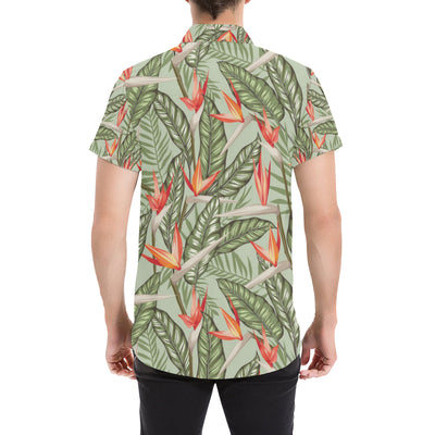 Bird Of Paradise Pattern Print Design BOP08 Men's Short Sleeve Button Up Shirt