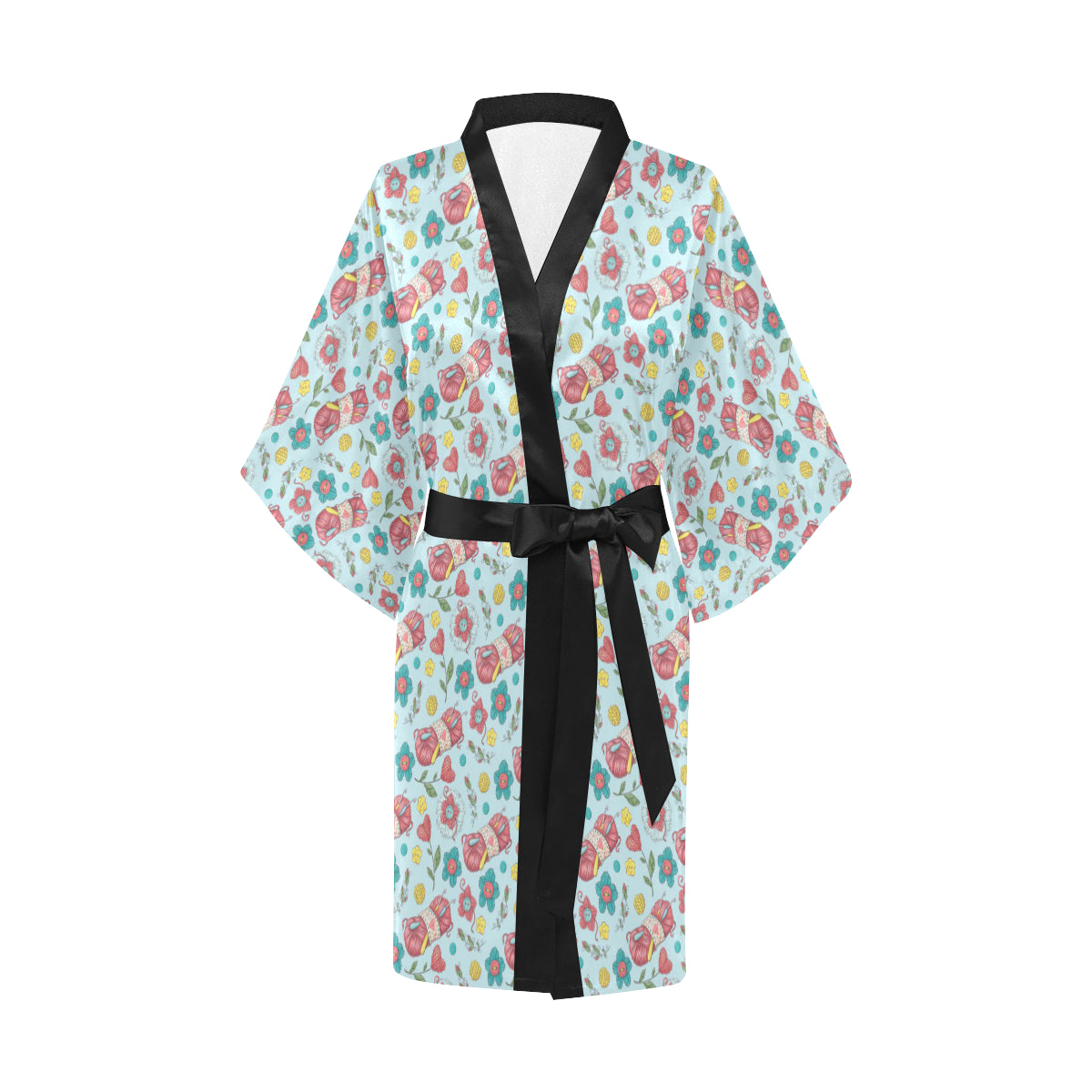 Crochet Pattern Print Design 01 Women's Short Kimono