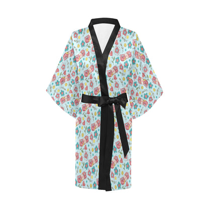 Crochet Pattern Print Design 01 Women's Short Kimono