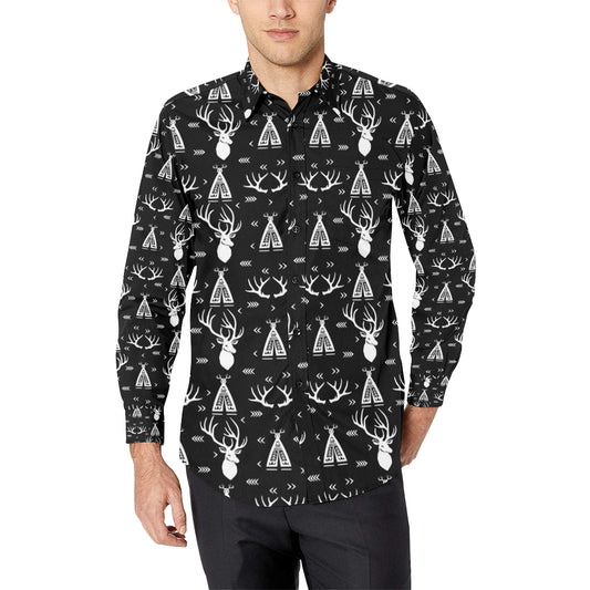 Deer Native Indian Print Pattern Men's Long Sleeve Shirt