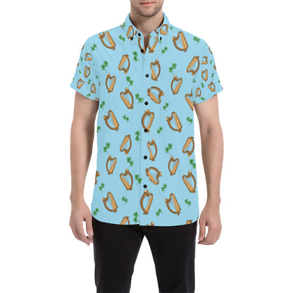 Harp Pattern Print Design 01 Men's Short Sleeve Button Up Shirt