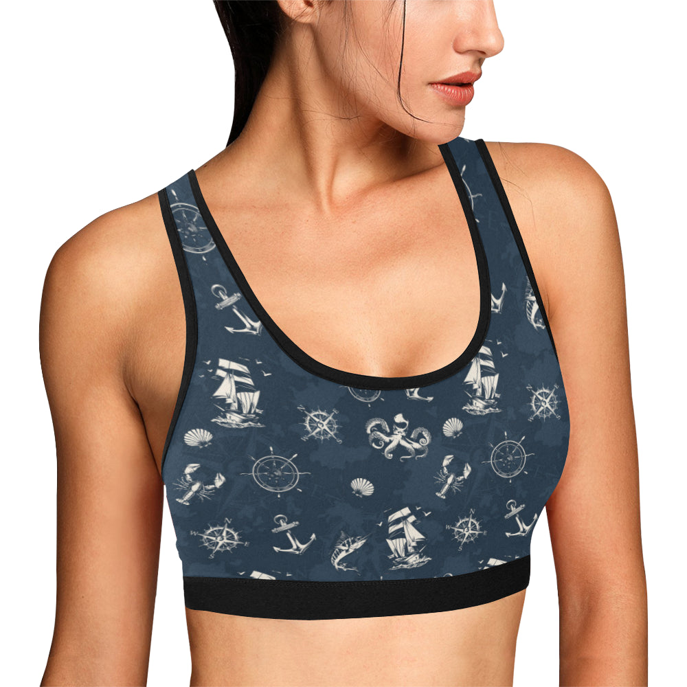 Nautical Sea Themed Print Sports Bra