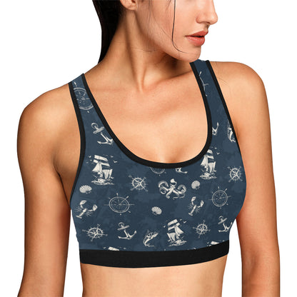 Nautical Sea Themed Print Sports Bra