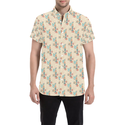 Mermaid Girl With Fish Design Print Men's Short Sleeve Button Up Shirt