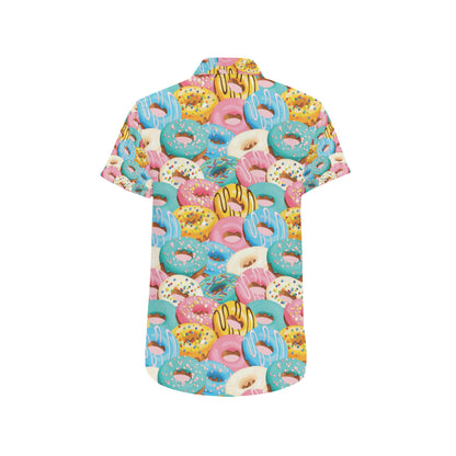 Donut Pattern Print Design DN01 Men's Short Sleeve Button Up Shirt