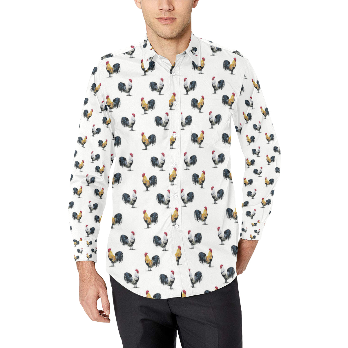 Chicken Pattern Print Design 02 Men's Long Sleeve Shirt