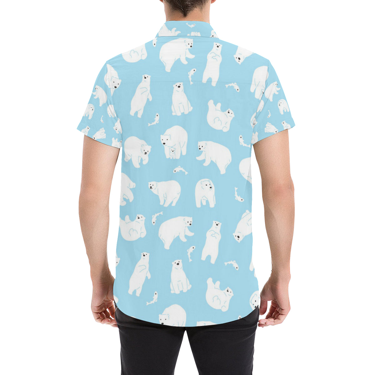 Polar Bear Pattern Print Design PB01 Men's Short Sleeve Button Up Shirt