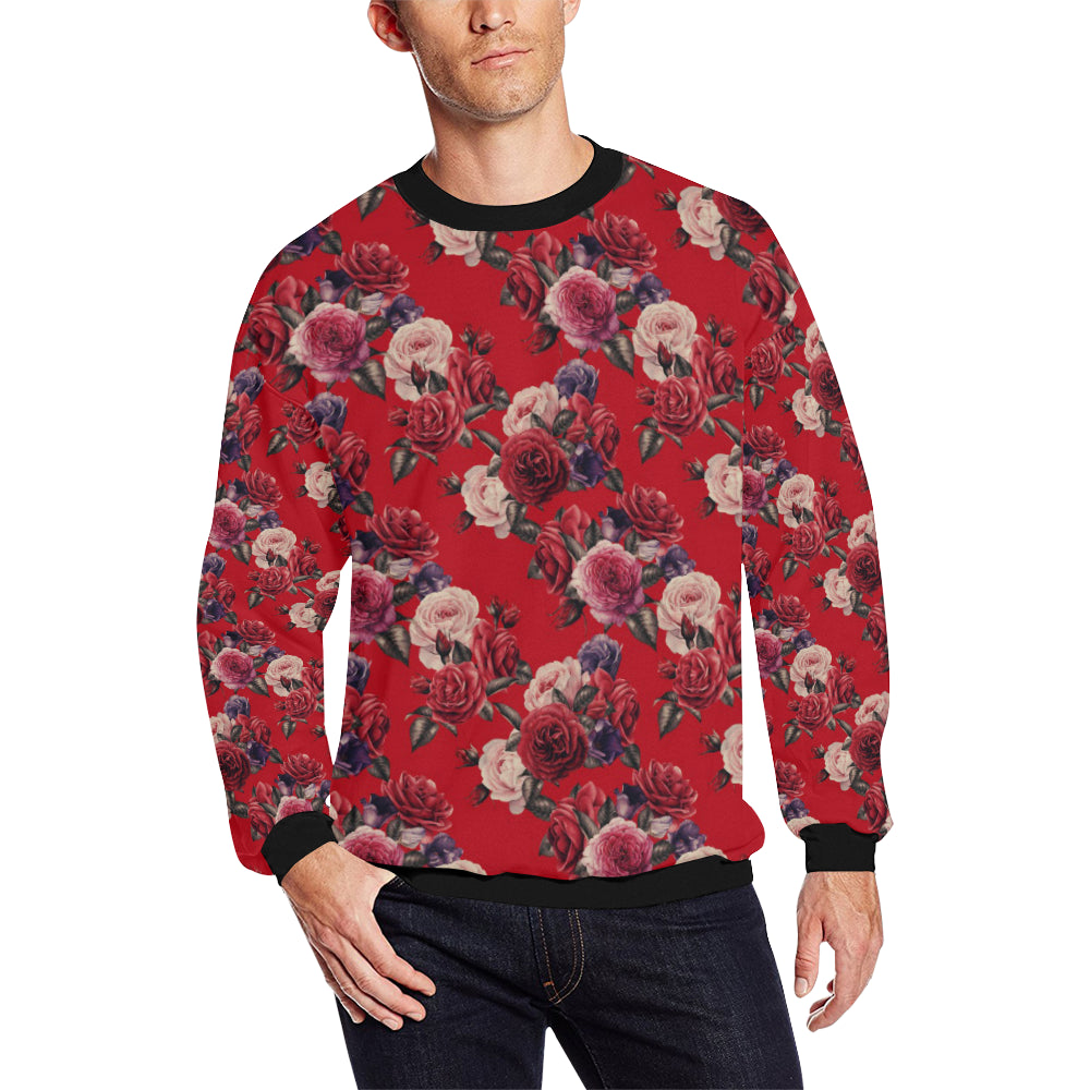 Rose Red Pattern Print Design RO07 Men Long Sleeve Sweatshirt