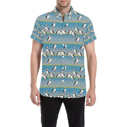 Puffin Pattern Print Design A01 Men's Short Sleeve Button Up Shirt