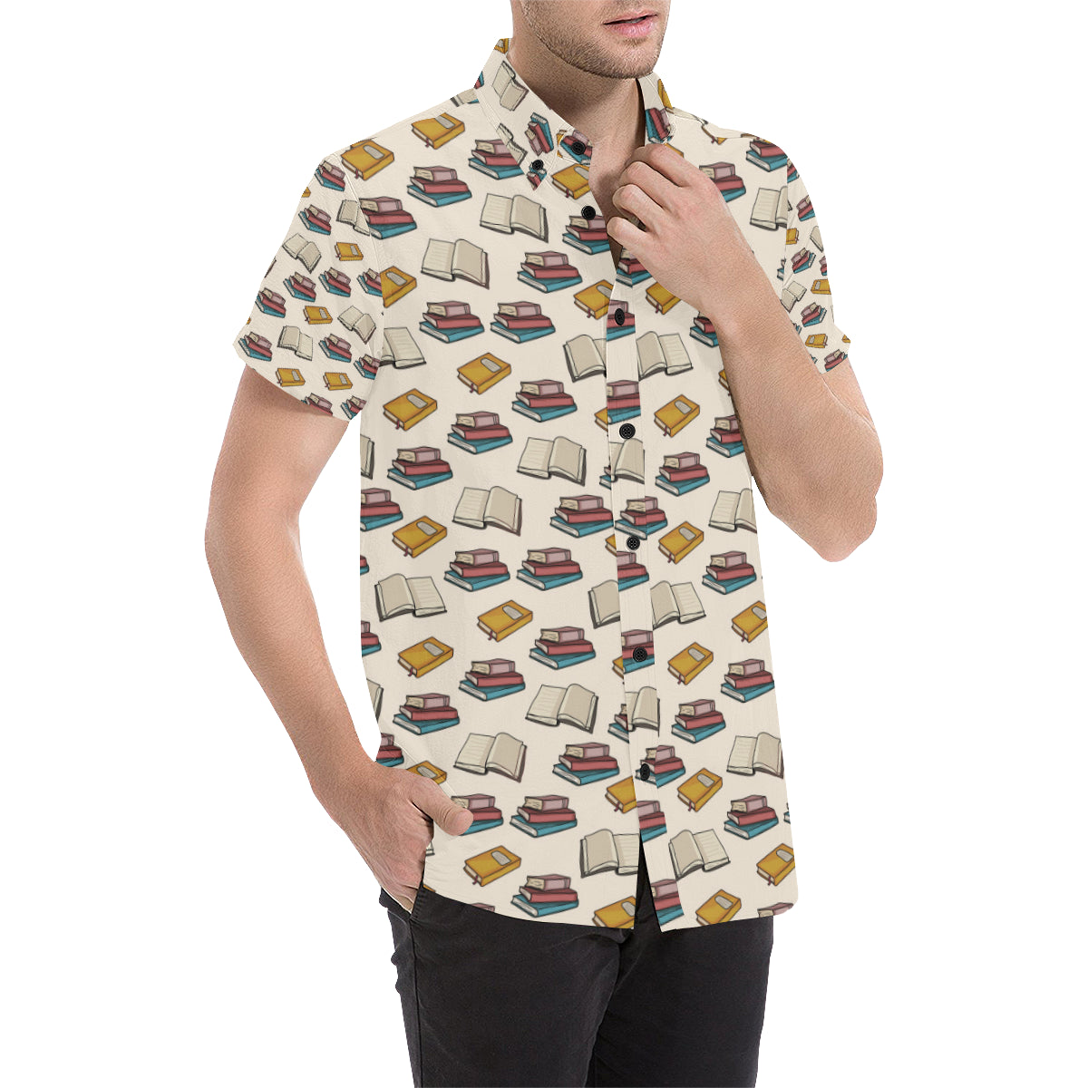 Book Pattern Print Design 04 Men's Short Sleeve Button Up Shirt