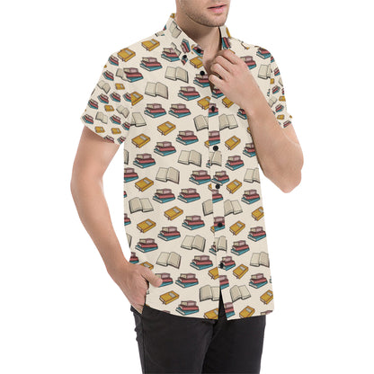 Book Pattern Print Design 04 Men's Short Sleeve Button Up Shirt