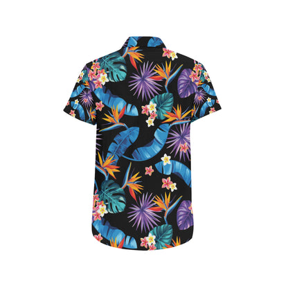 Tropical Flower Pattern Print Design TF018 Men's Short Sleeve Button Up Shirt