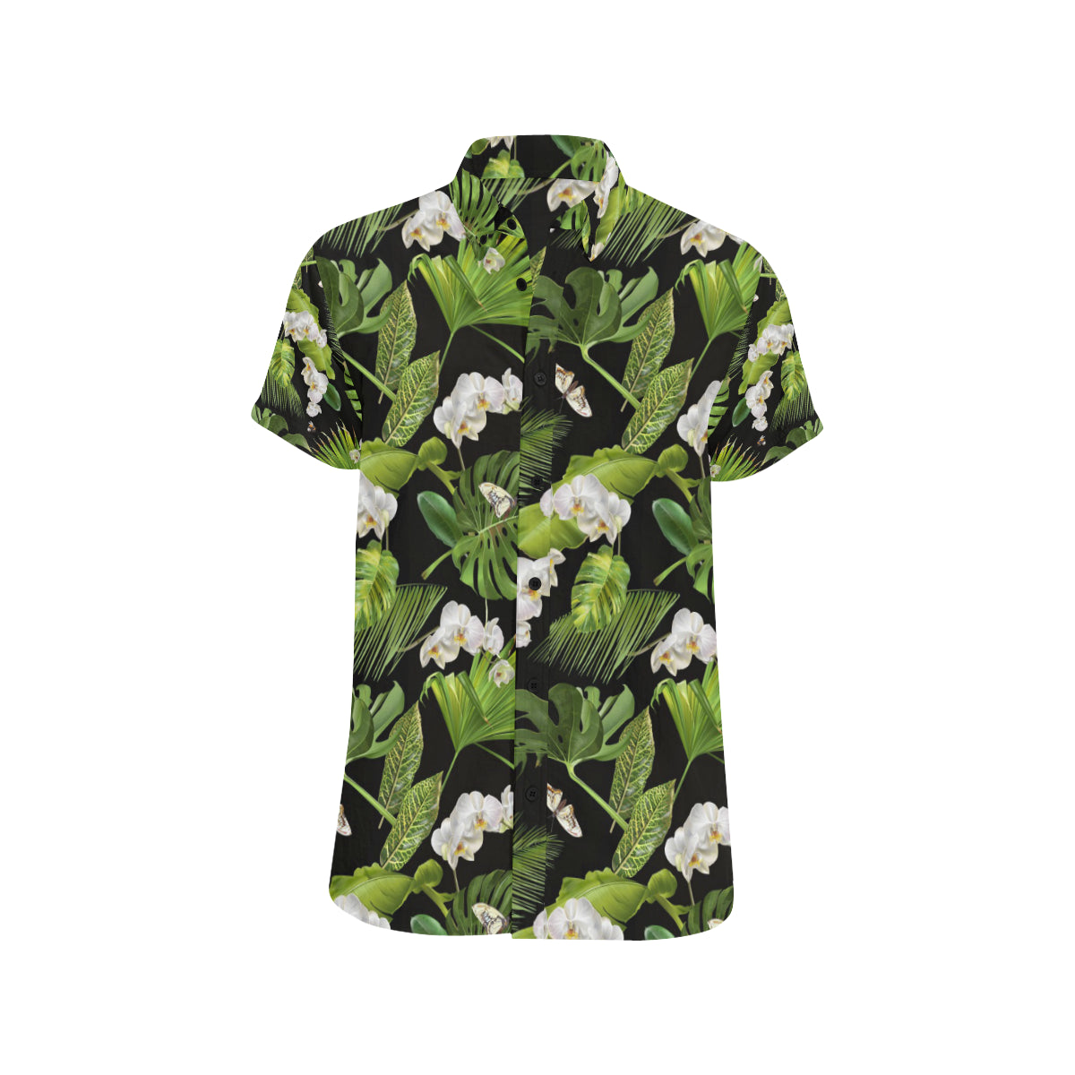 Tropical Flower Pattern Print Design TF026 Men's Short Sleeve Button Up Shirt