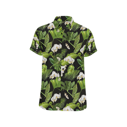Tropical Flower Pattern Print Design TF026 Men's Short Sleeve Button Up Shirt