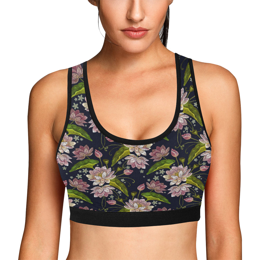 lotus Embroidered Pattern Print Design LO06 Sports Bra