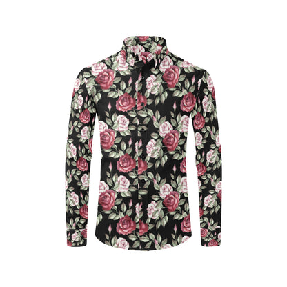 Rose Red Pink Pattern Print Design RO03 Men's Long Sleeve Shirt
