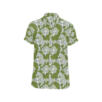 Lily Pattern Print Design LY08 Men's Short Sleeve Button Up Shirt