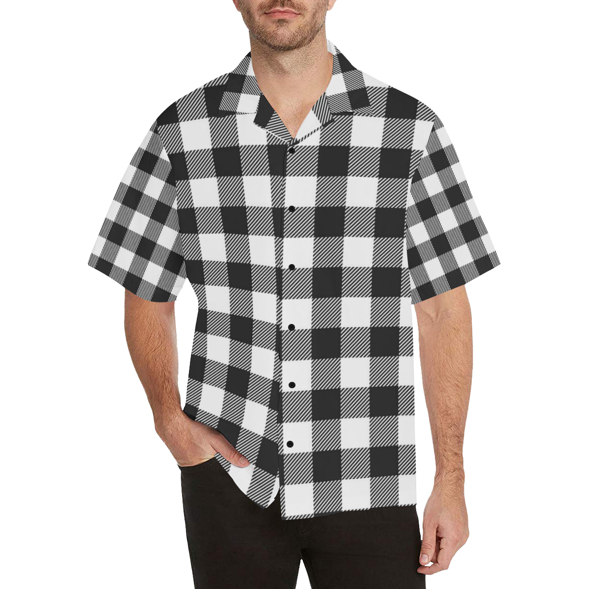 Buffalo check Black white Pattern Print Design 04 Men's Hawaiian Shirt