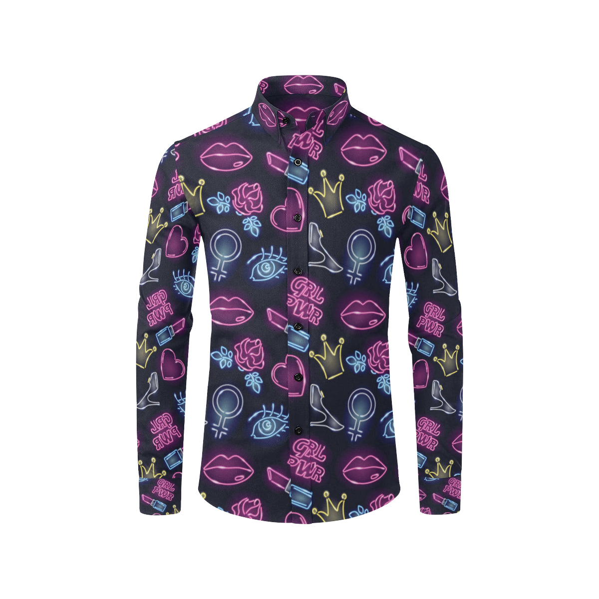 Lipstick Neon Pattern Print Design 02 Men's Long Sleeve Shirt