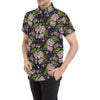 lotus Embroidered Pattern Print Design LO06 Men's Short Sleeve Button Up Shirt